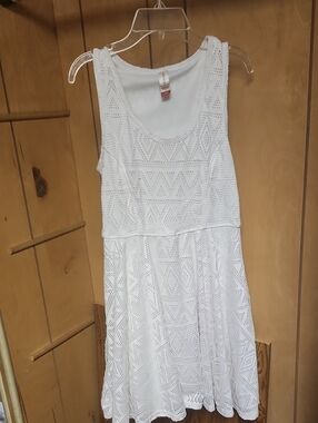 No Boundaries White Sleeveless Crochet Mini Dress